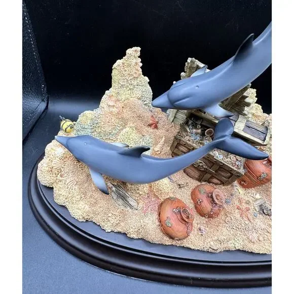 Rare Large Lenox Treasures of the Deep Dolphin Seabed & Gold Chest Vintage 2002